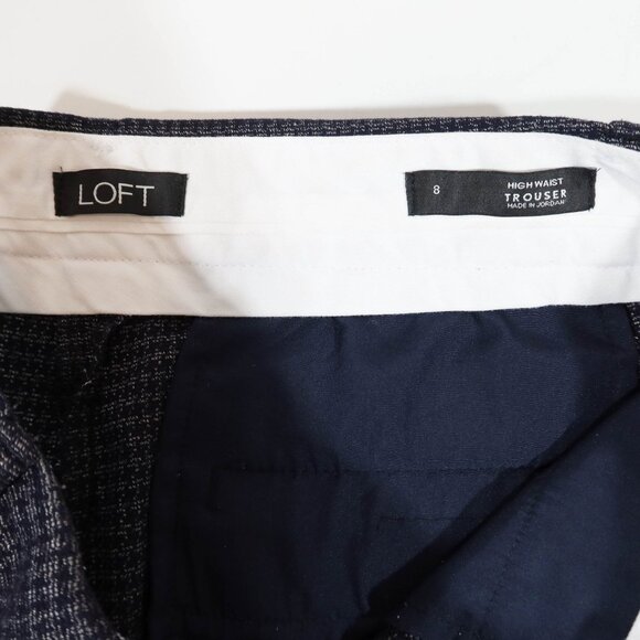 LOFT Houndstooth High Waist Wide Leg Trousers Size 8 Navy Blue Grey - Picture 7 of 8